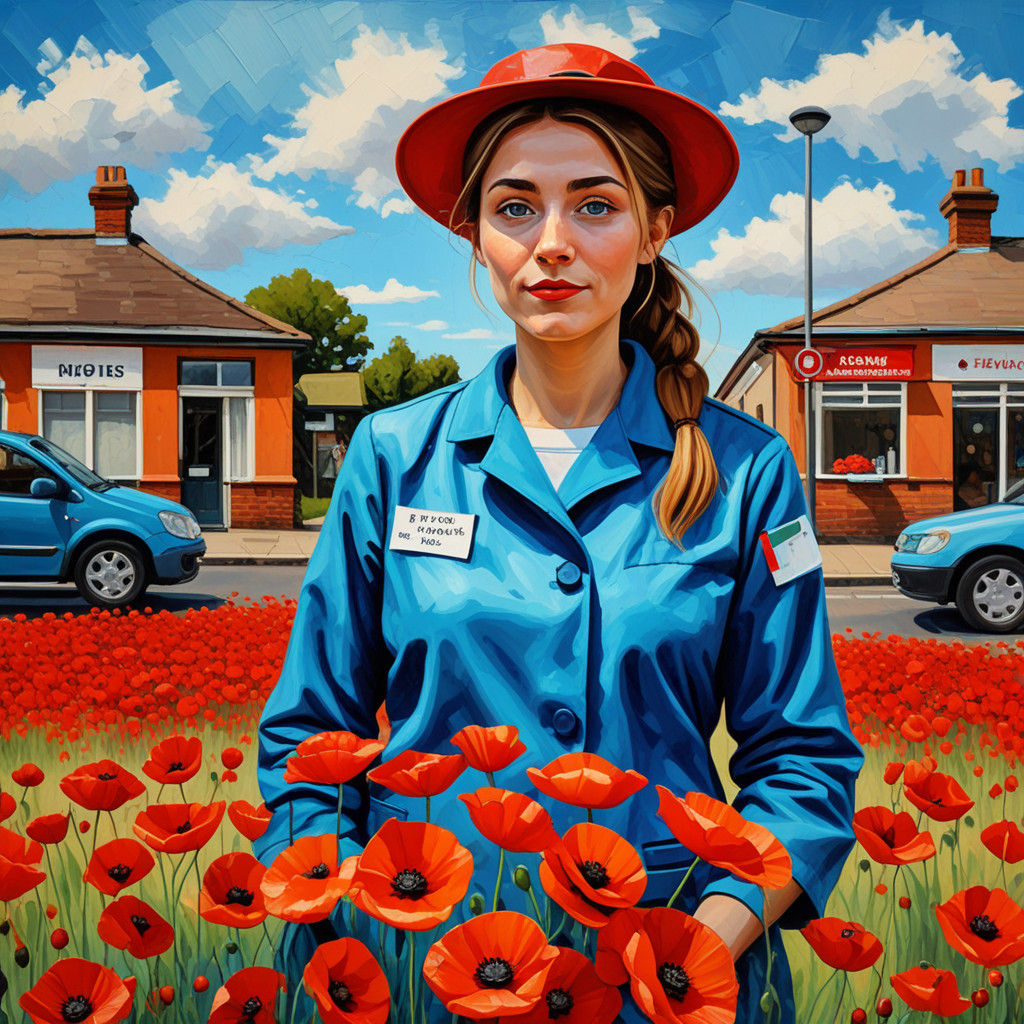 A Pretty Nurse in a Vibrant Neo-Expressionist Scene