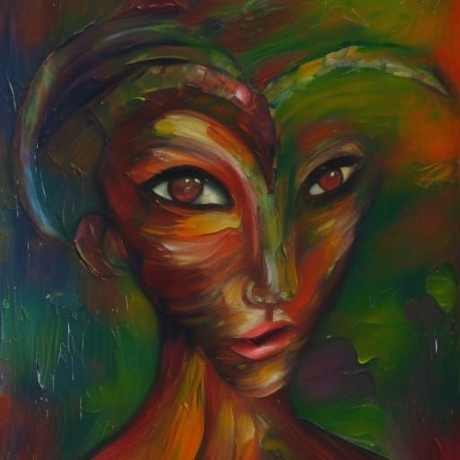Female Faun in Neo-Impressionist Oil Painting