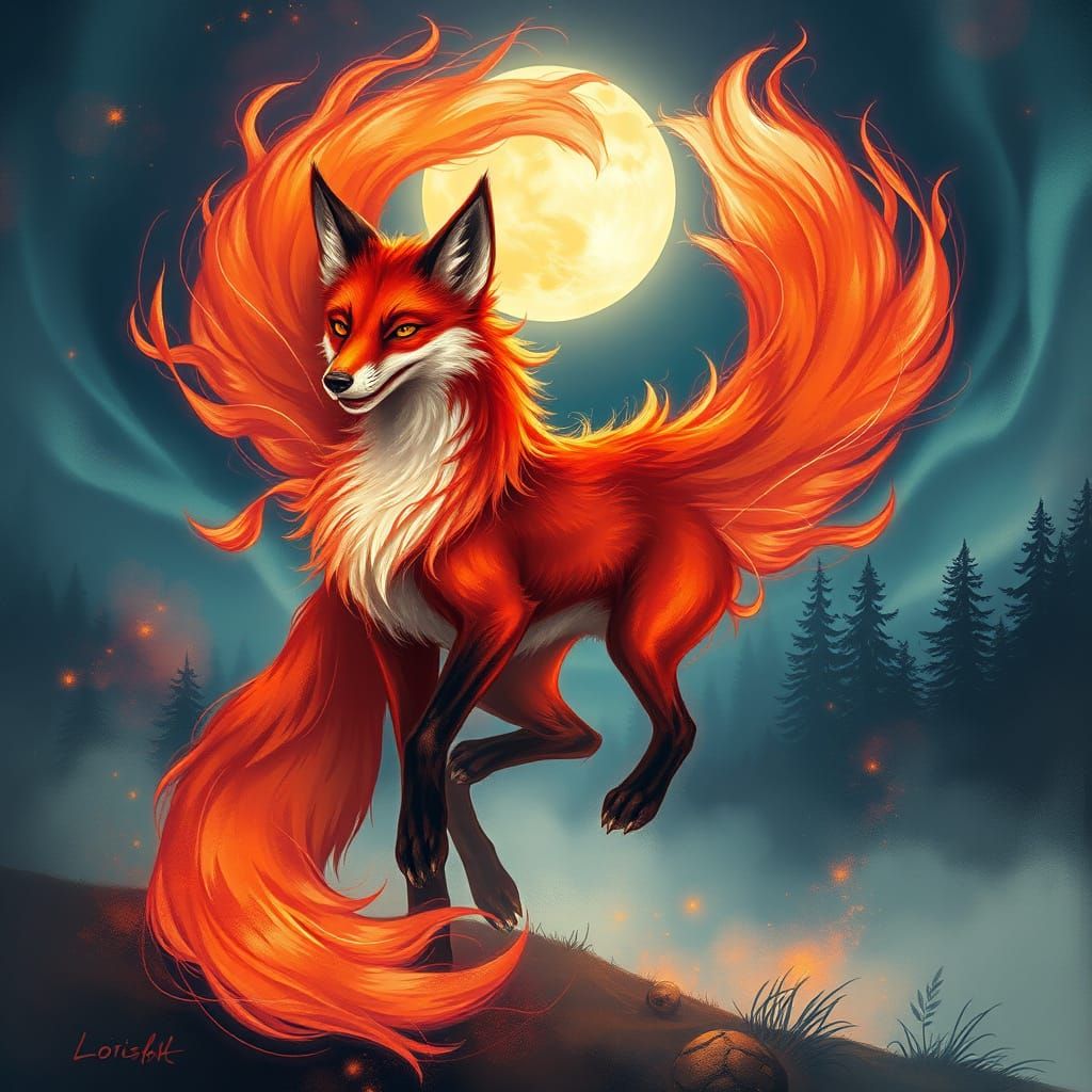 Majestic Red Fox Surrounded by Vibrant Aurora Borealis in a ...