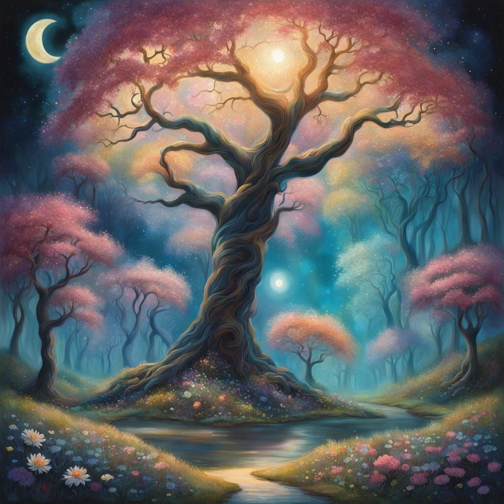 Enchanted Tree in Magical Fantasy Forest