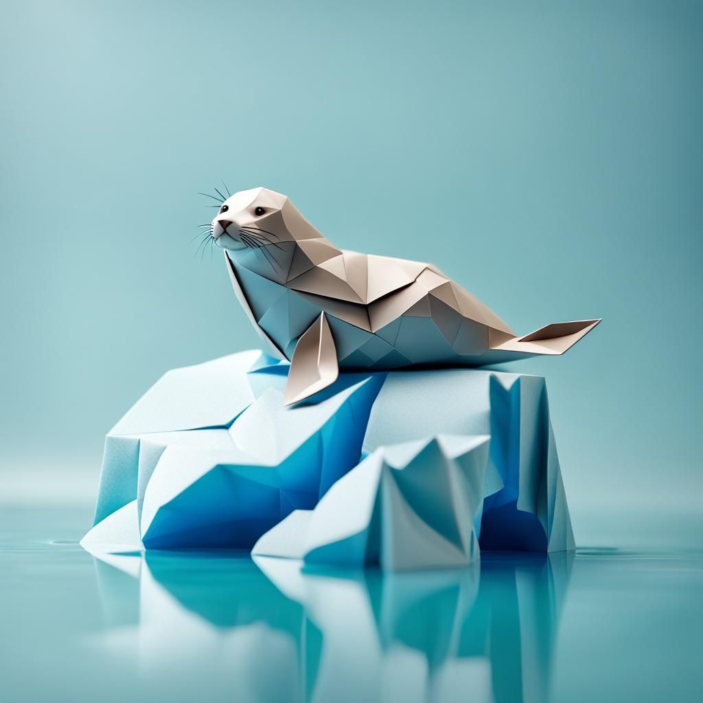 Origami Seal on Iceberg Papercraft