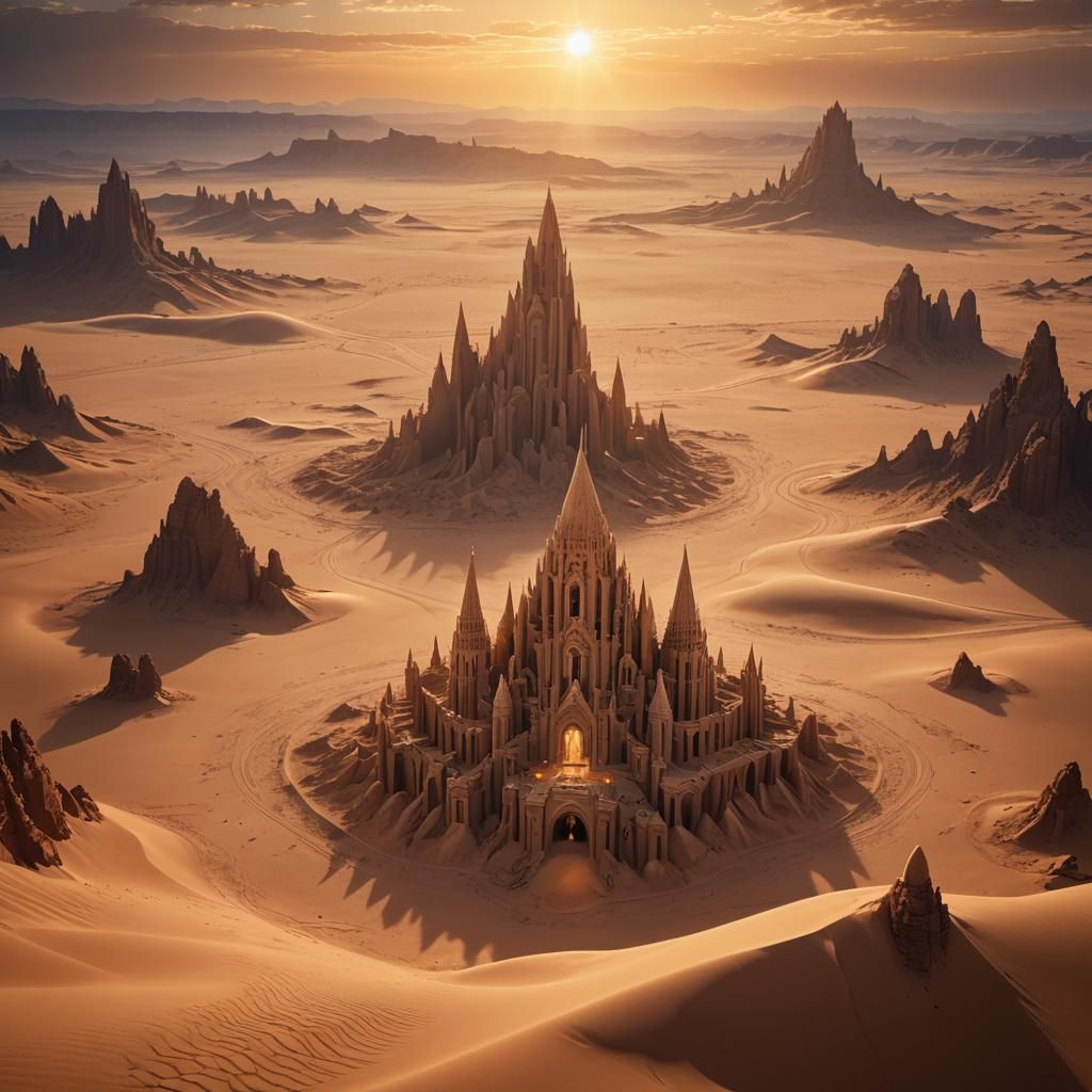 Desert Sandcathedral Digital Matte Painting at Dusk