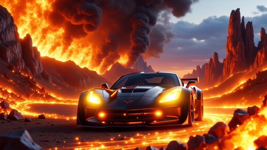 Corvette Races Through Hellscape in Detailed Realism