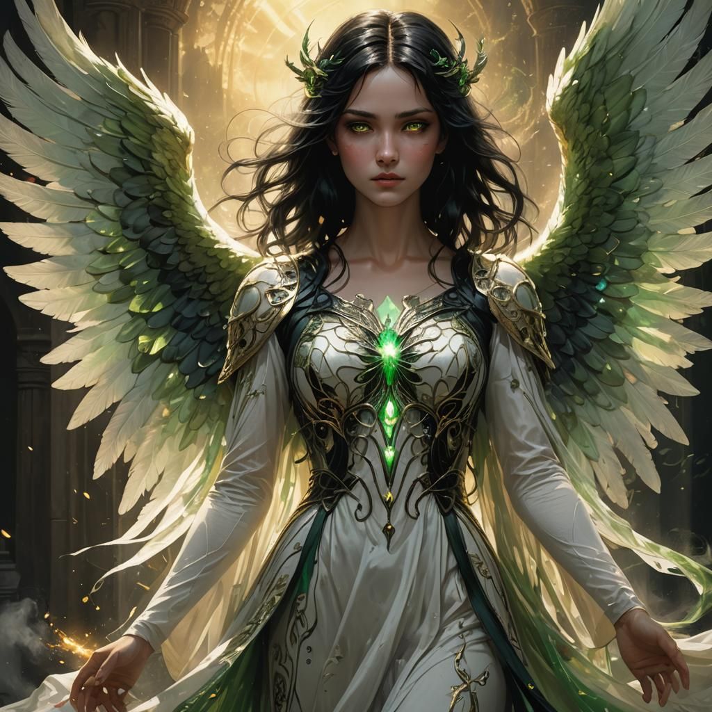 Dark Angel with Glowing Eyes, in Dark Fantasy Style