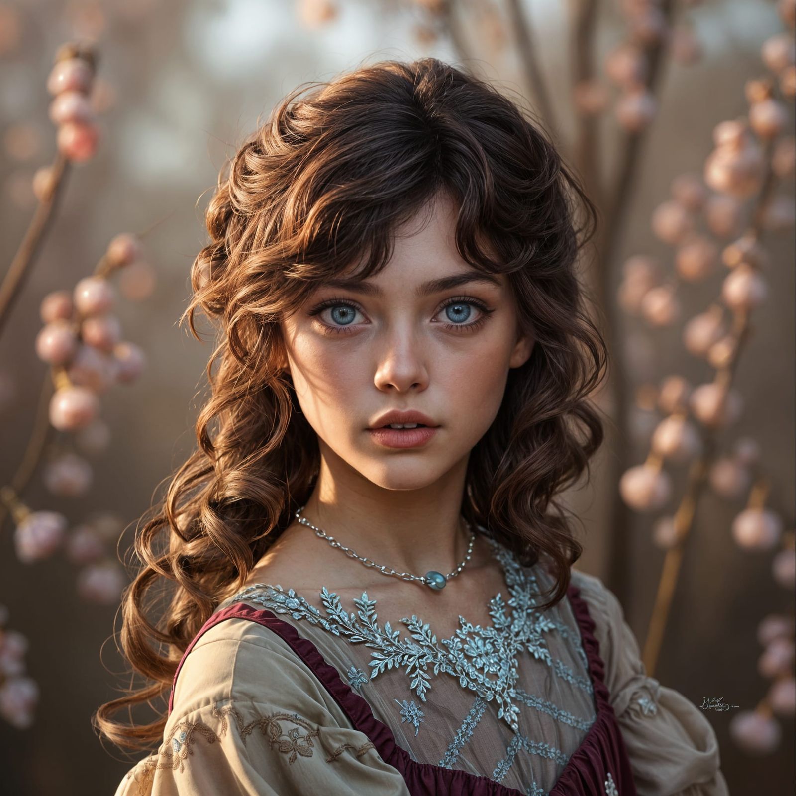 Realistic Portrait of a Playful Girl with Blue Eyes