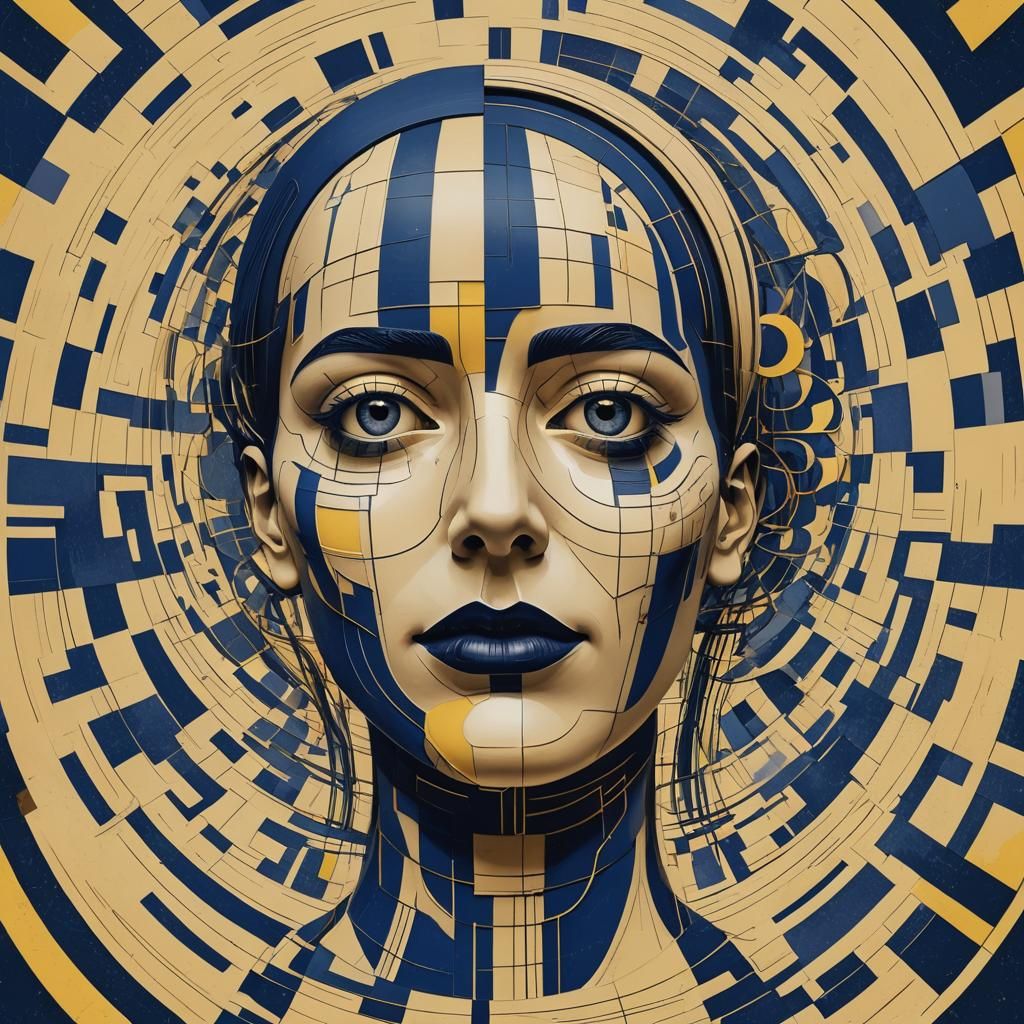 Geometric Human Head in Bauhaus-Inspired Digital Art