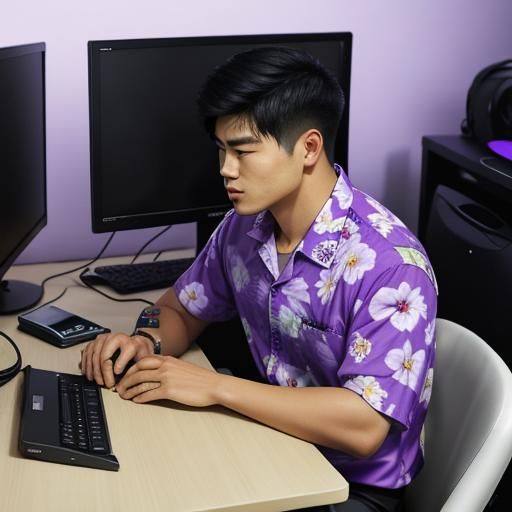 Poppy Flower and Gamer in Hawaiian Shirt
