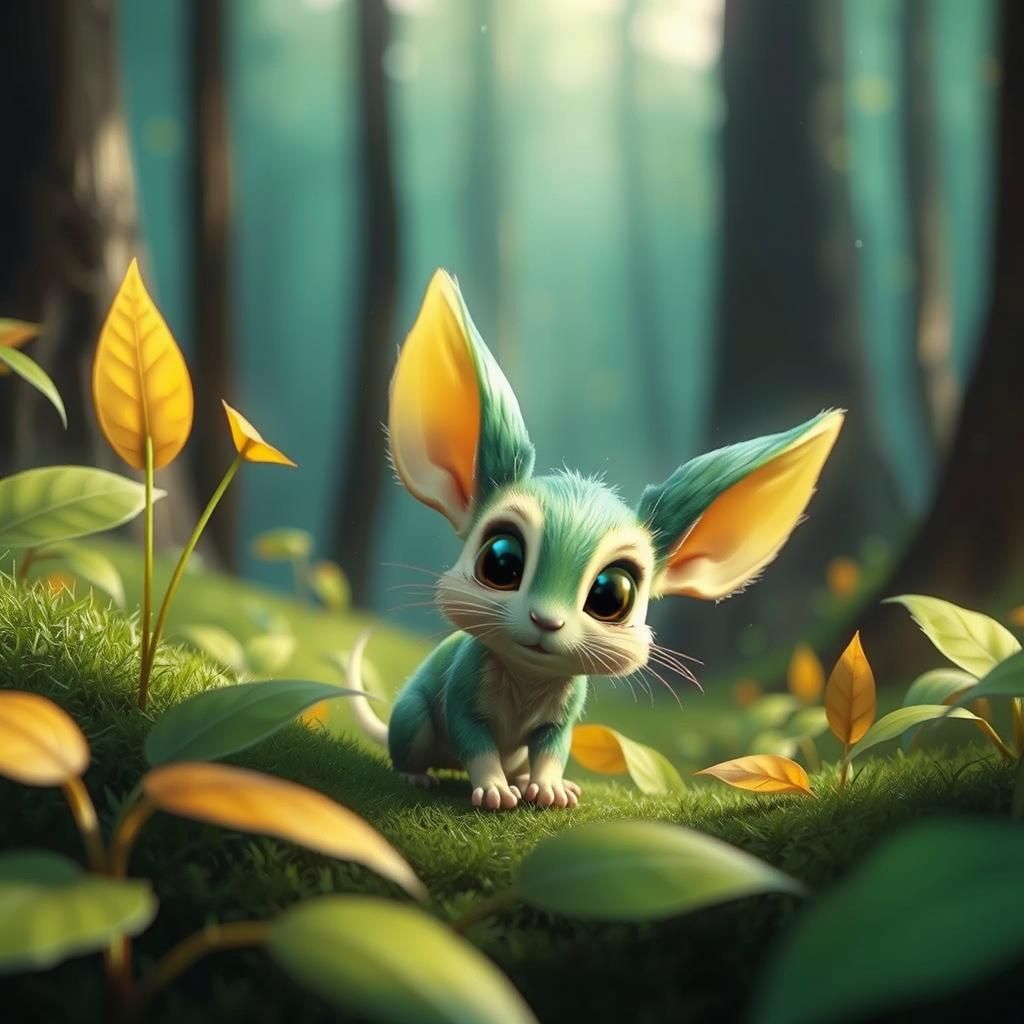 Surreal Rodent with Large Ears in Autumn Leaves