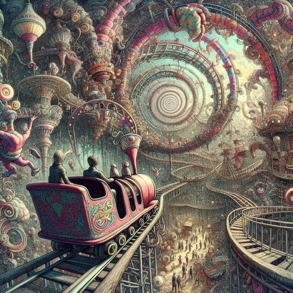 Surreal Carnival Rollercoaster Ride in 19th Century Style