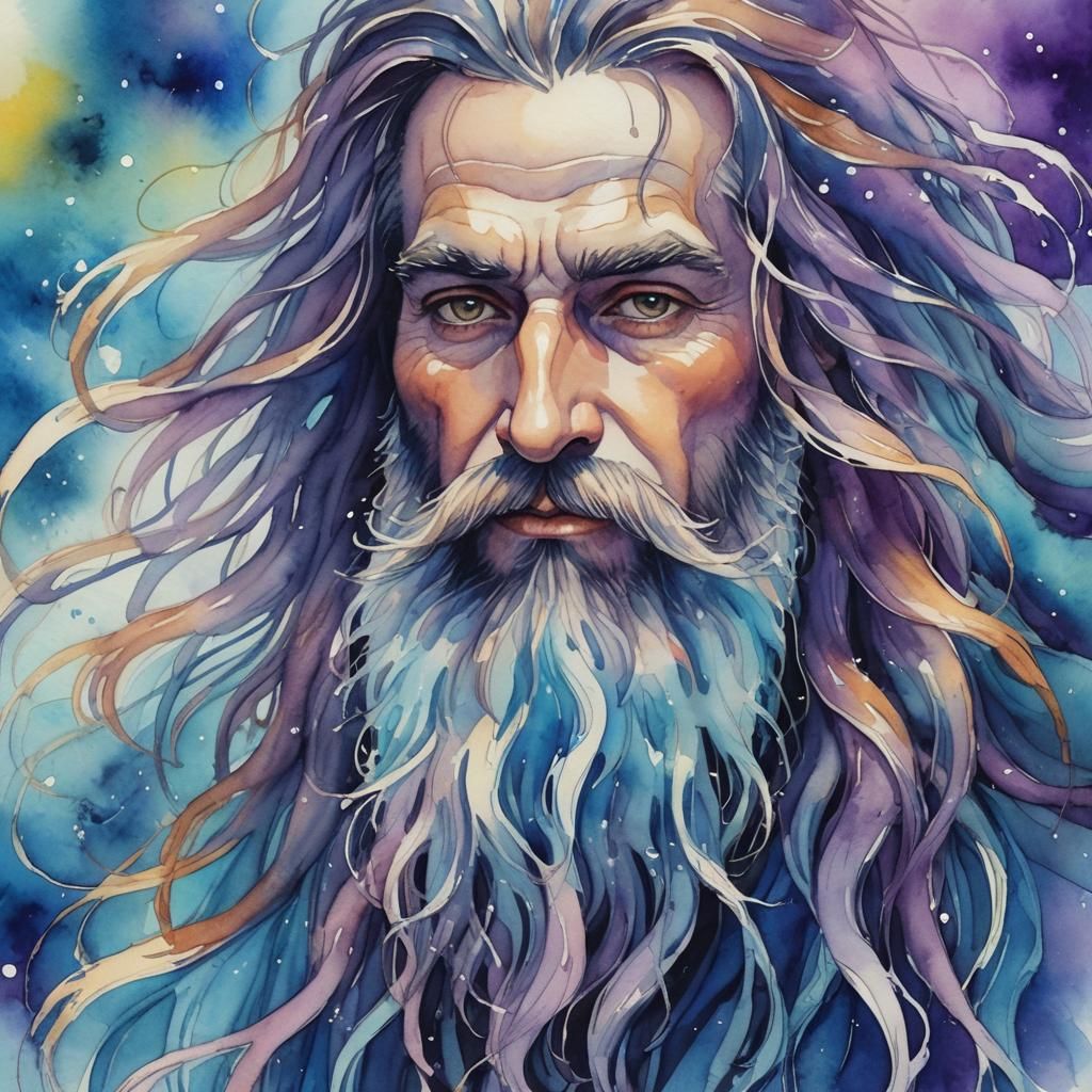 Magical Bushy Beard in Watercolor Fantasy Art
