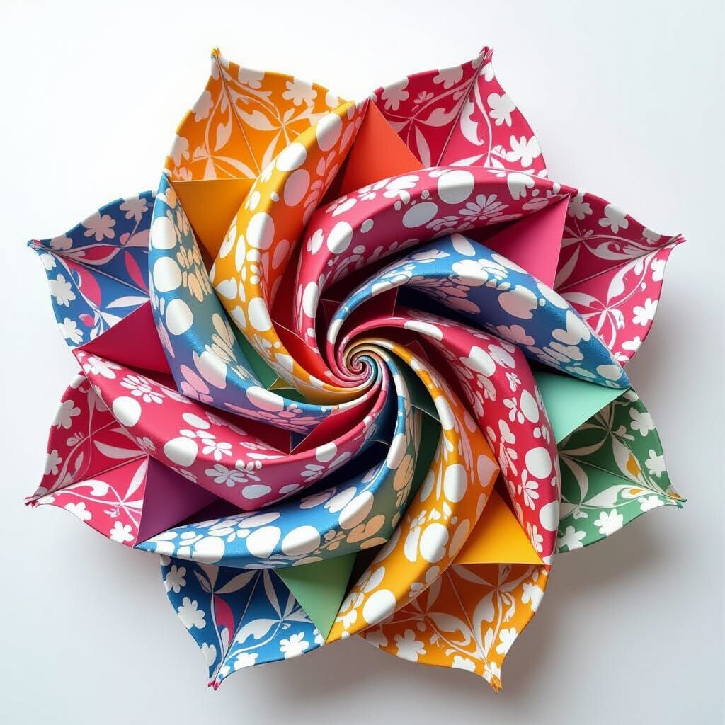 Vibrant Origami Candy Swirls in Digital Art Style