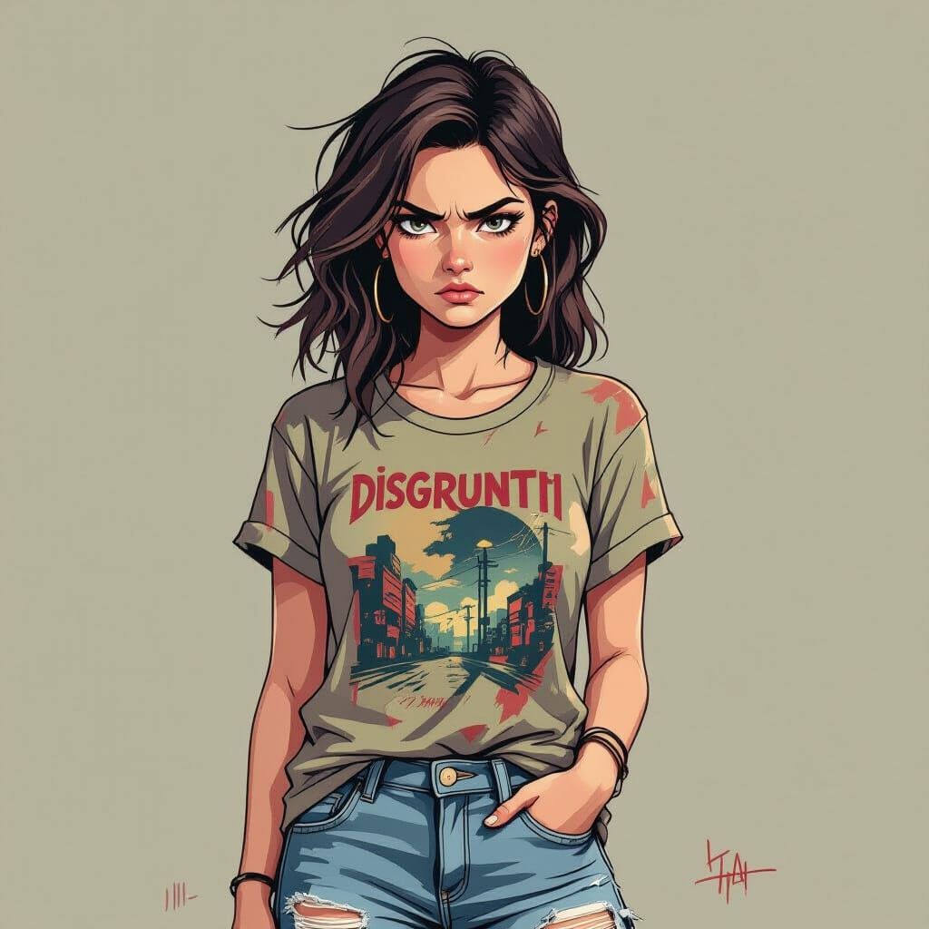 Disgruntled Woman in Urban Digital Painting