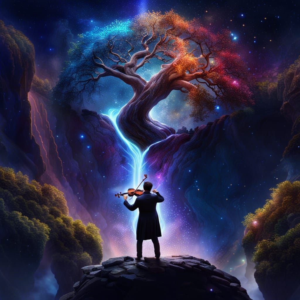 Tree of Life in Galaxy with Musician