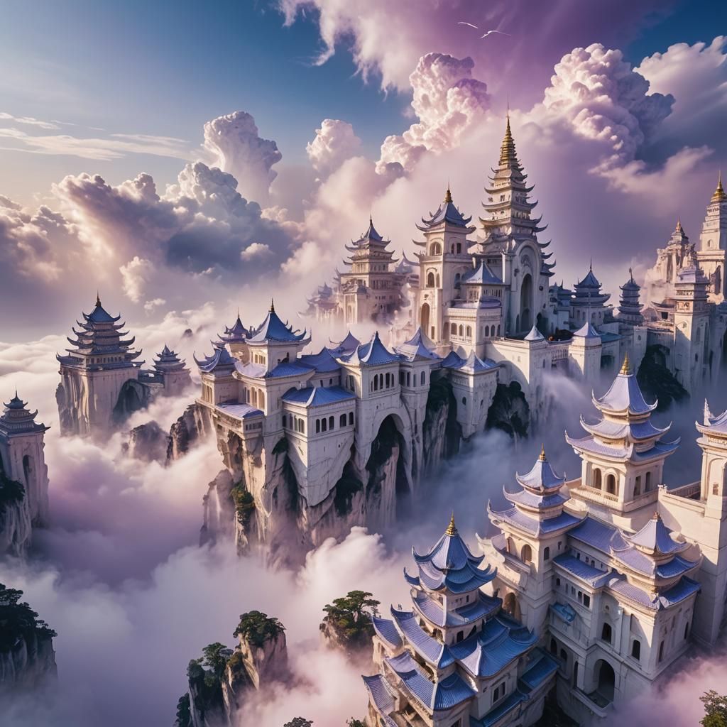 Futuristic Cityscape with Iridescent Mist in HDR Photography