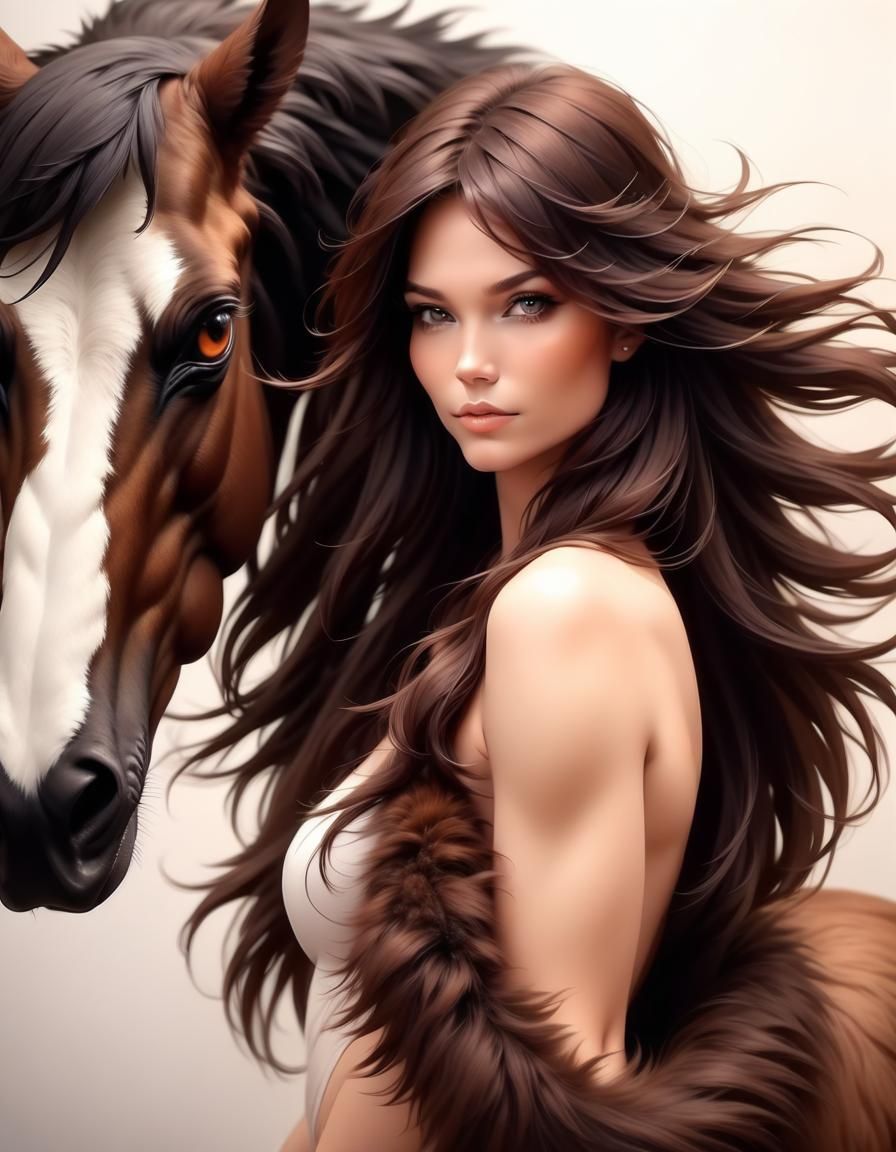 Elegant Female Centaur with Brown Fur and Raven Hair