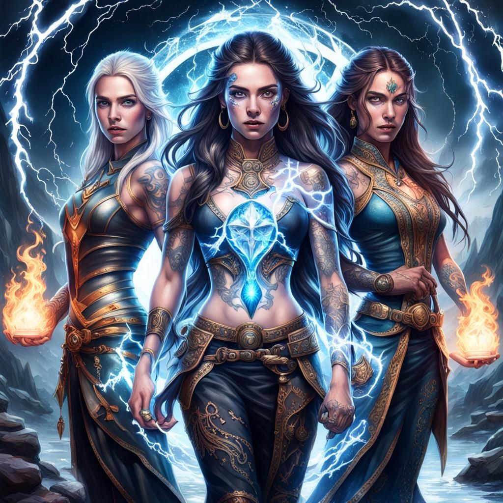 Three Mages Combine Elemental Powers in Anime Style