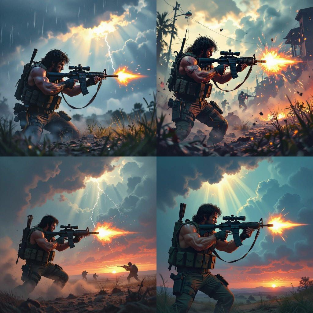 Rambo Unleashing Gatling Gun Fire