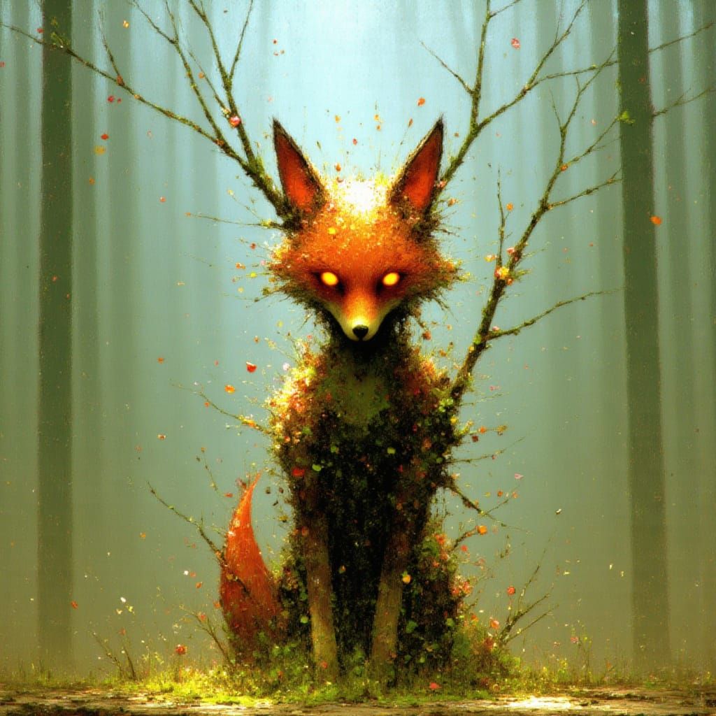 Russet Fox in Bewitching Forest Digital Illustration