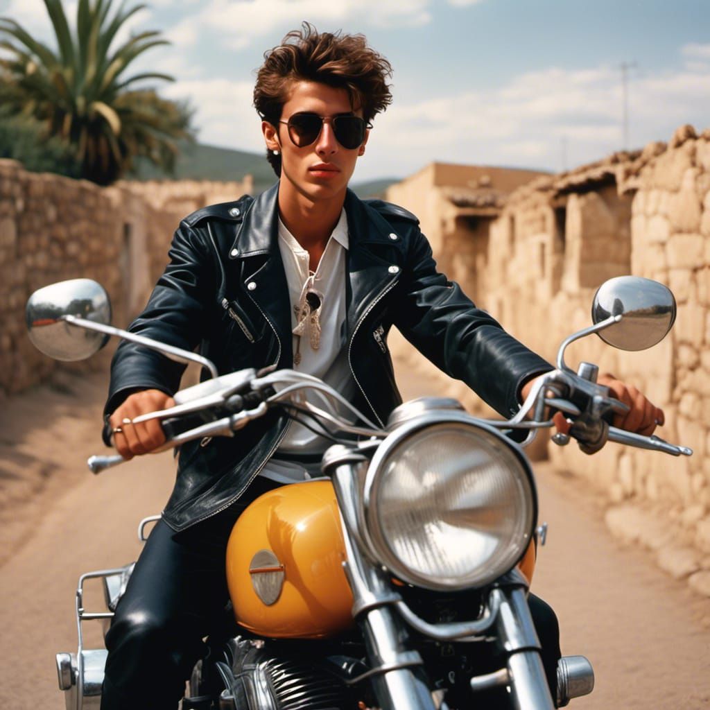 Handsome Spanish Lad on Motorbike, 1990s Portrait