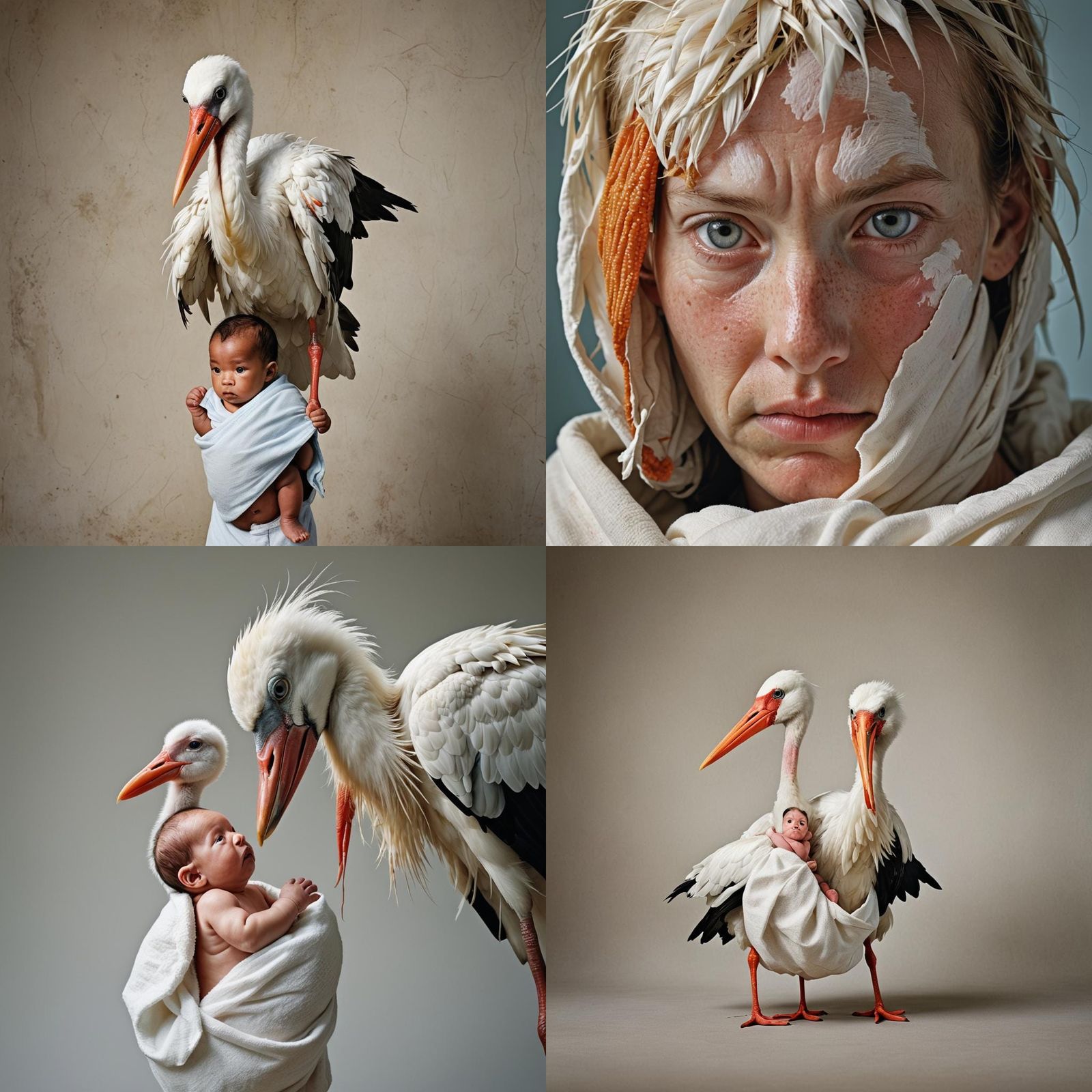 Stork and Baby Portrait in Professional Photography Style