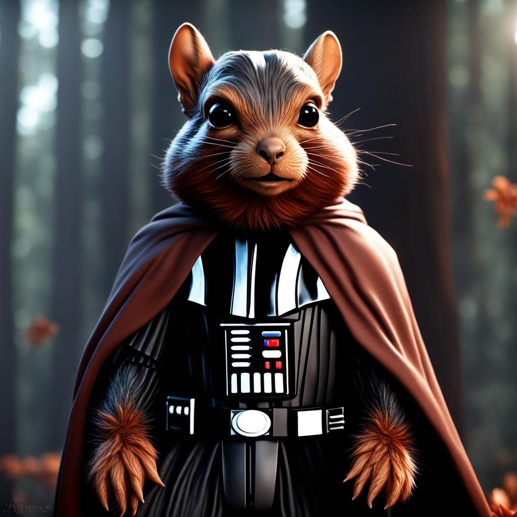 Darth Vader Squirrel in Hyperrealistic Matte Painting