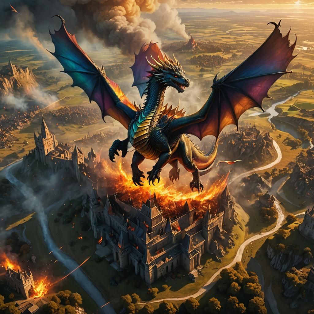 Chromatic Dragon Over Battlefield in Heroic Fantasy Art