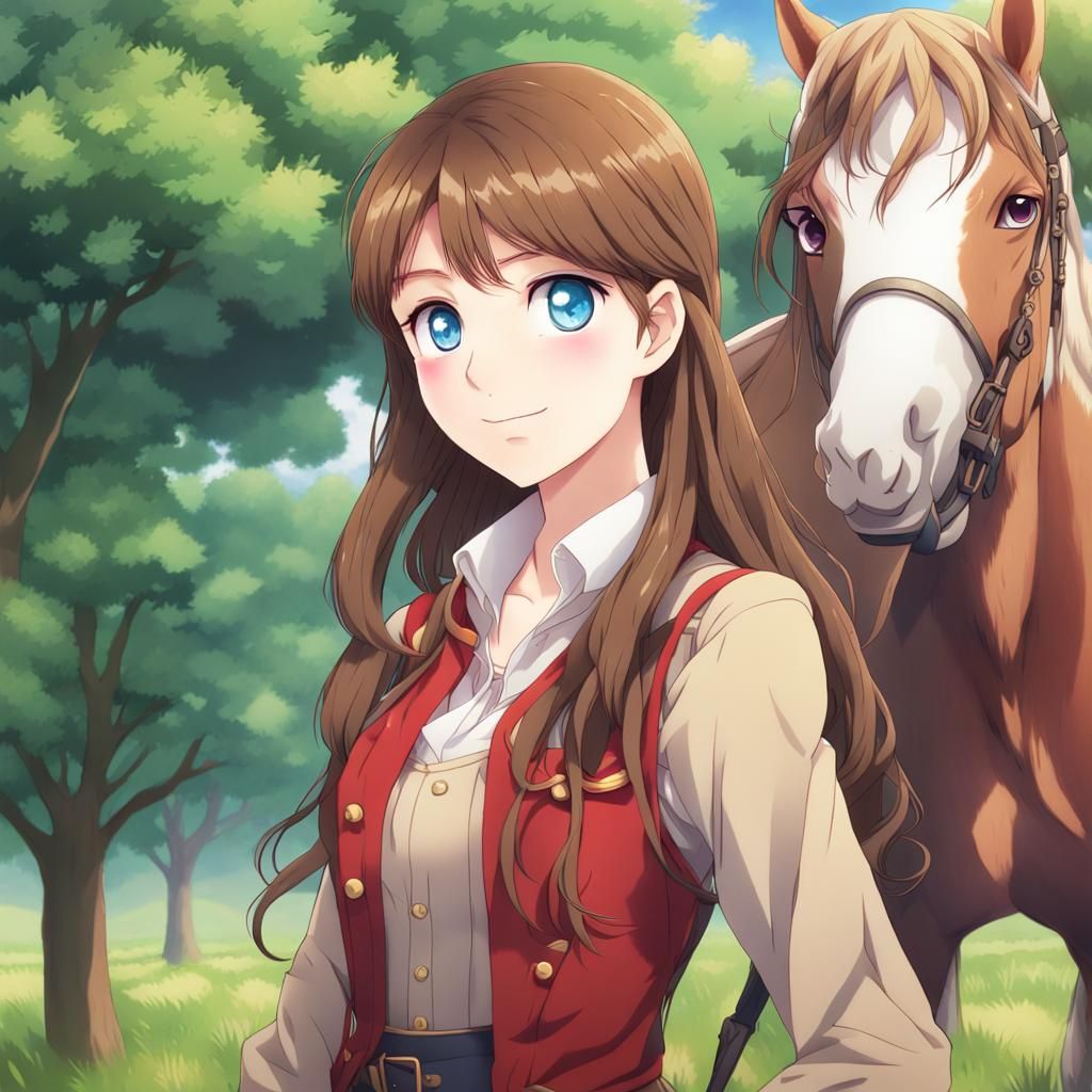 Anime Style: Brown-Haired Teen on a Farm
