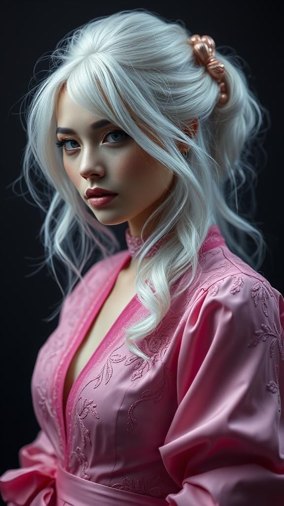 Ethereal Woman in Pink: Chiaroscuro Portrait
