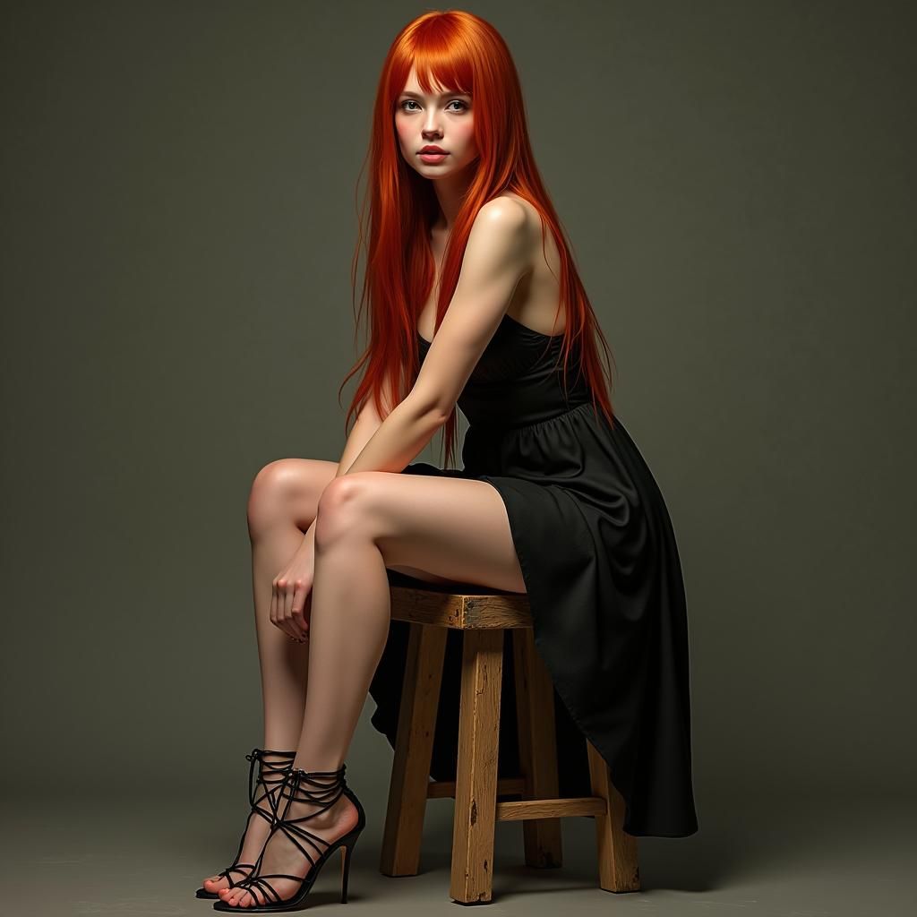 Redhead in Black Dress, Hyperrealistic Fantasy Art