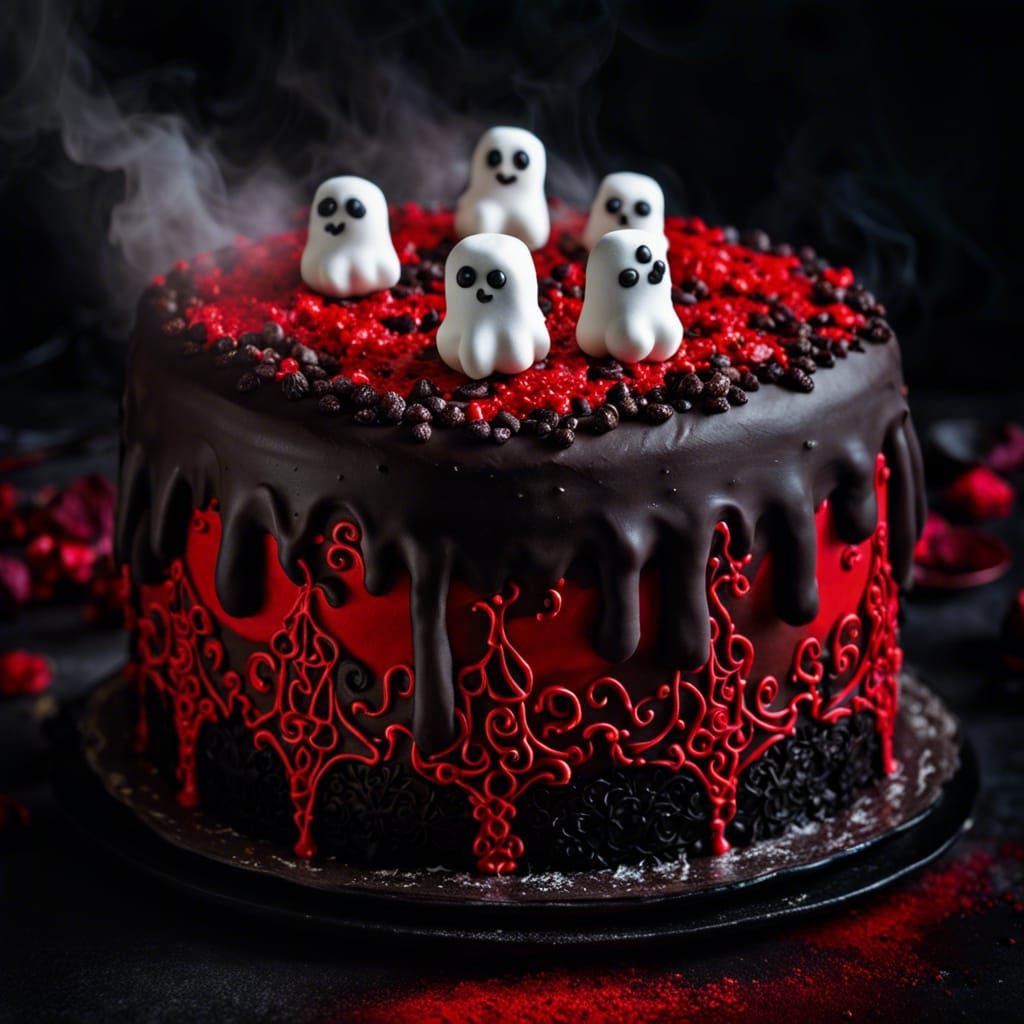 Elegant Gothic Cake with Marshmallow Ghosts