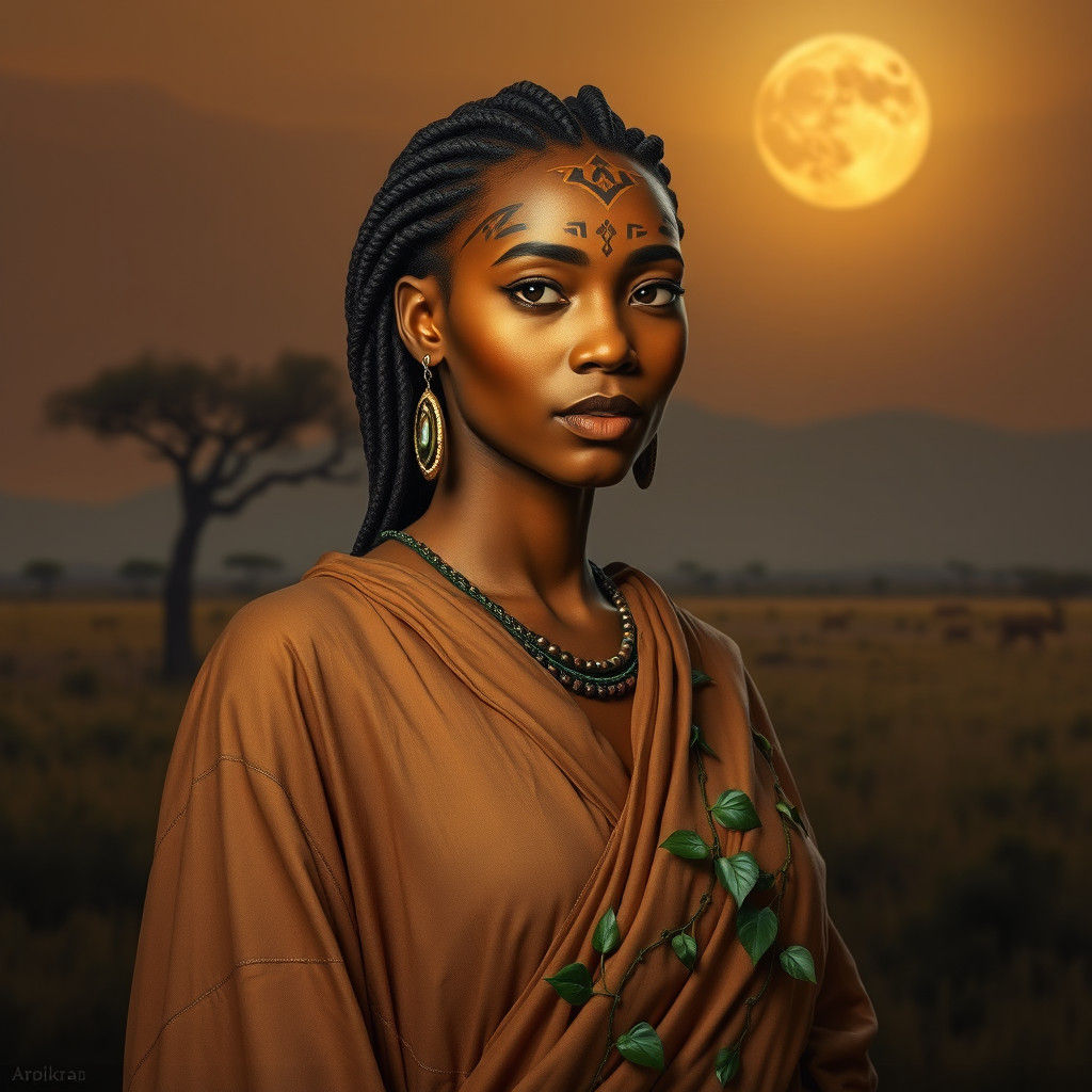 Golden African Earth Goddess in Hyper-Realistic Style