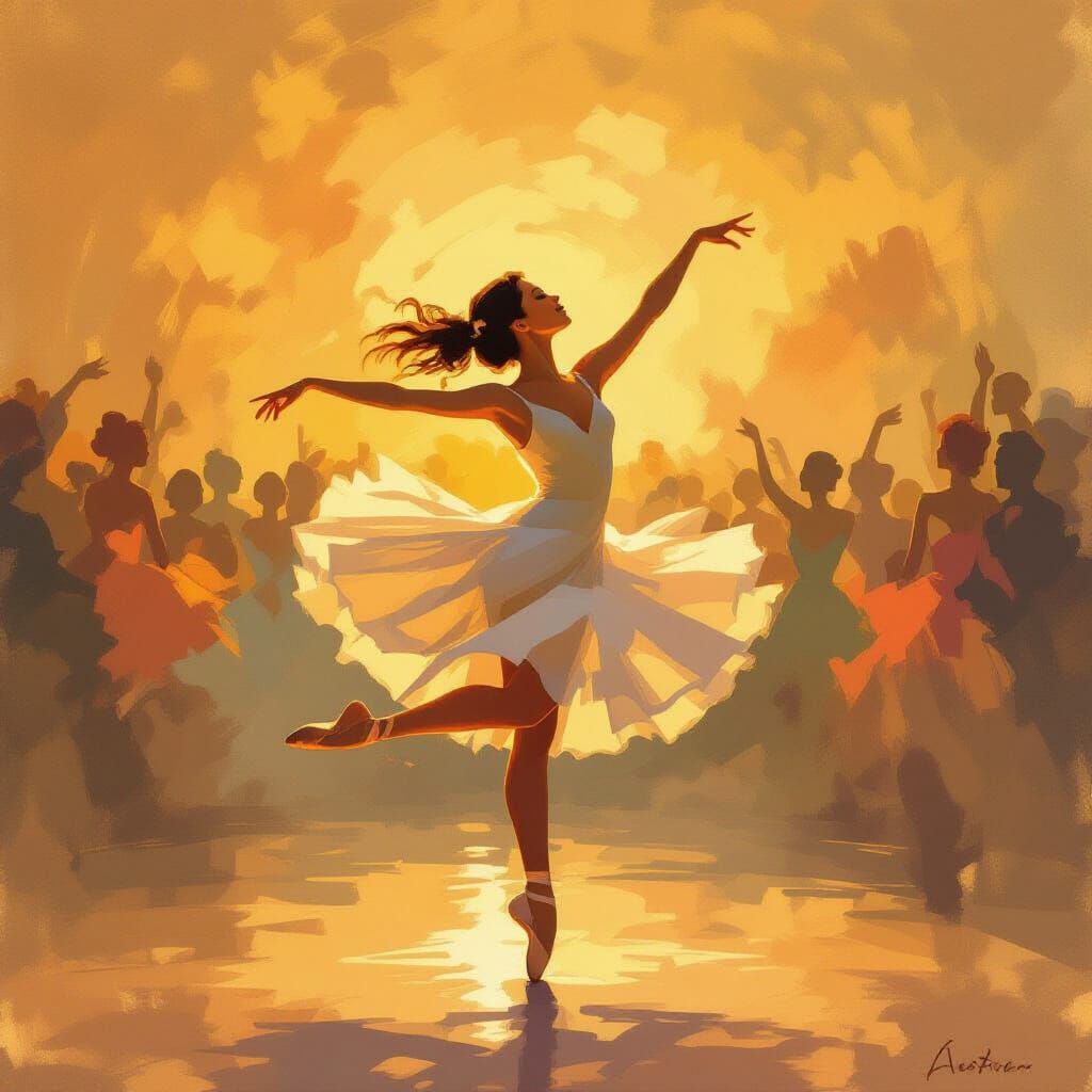 Graceful Dancer in Golden Hour Glow, Painterly Style