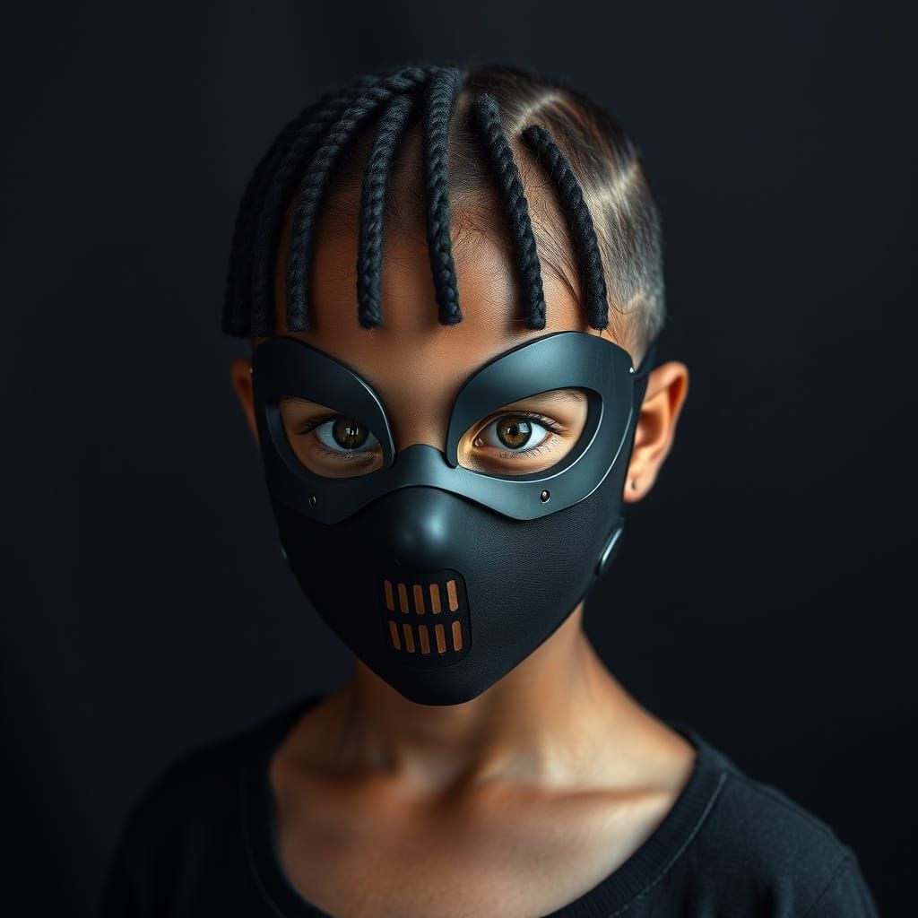 Dark Masked Girl in Industrial Biopunk Style