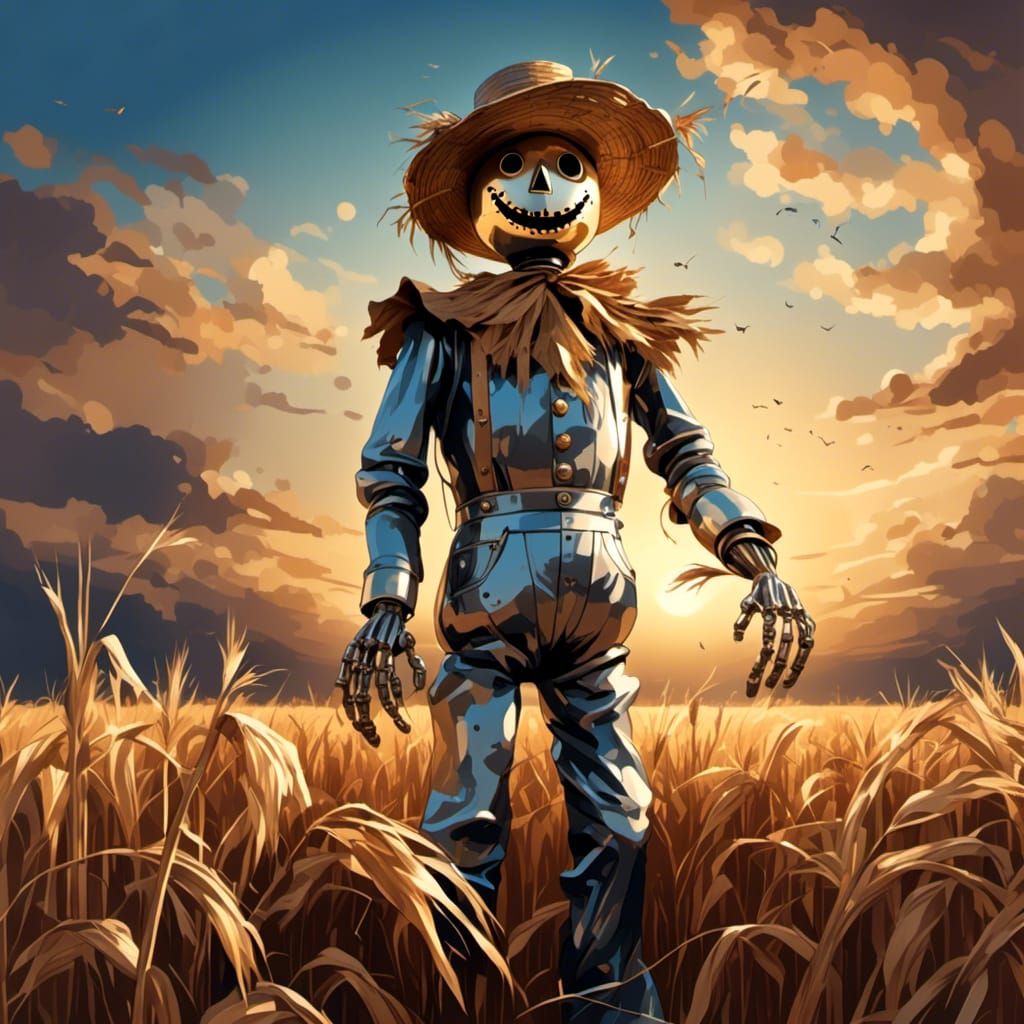 Scarecrow in Cornfield at Sunset in Rustic Realism