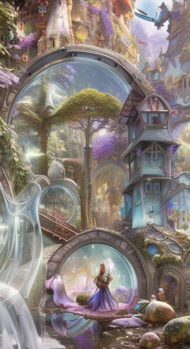 Fairytale Village Connected by Glass Bridges in Fantasycore ...