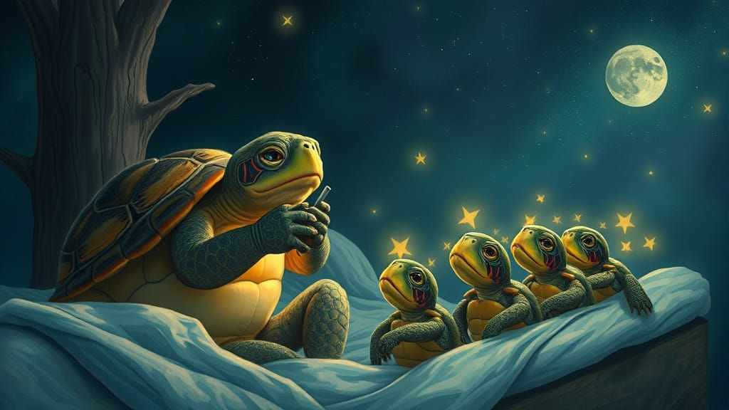 Turtle's Bedtime Lullaby: Dreamy Illustration
