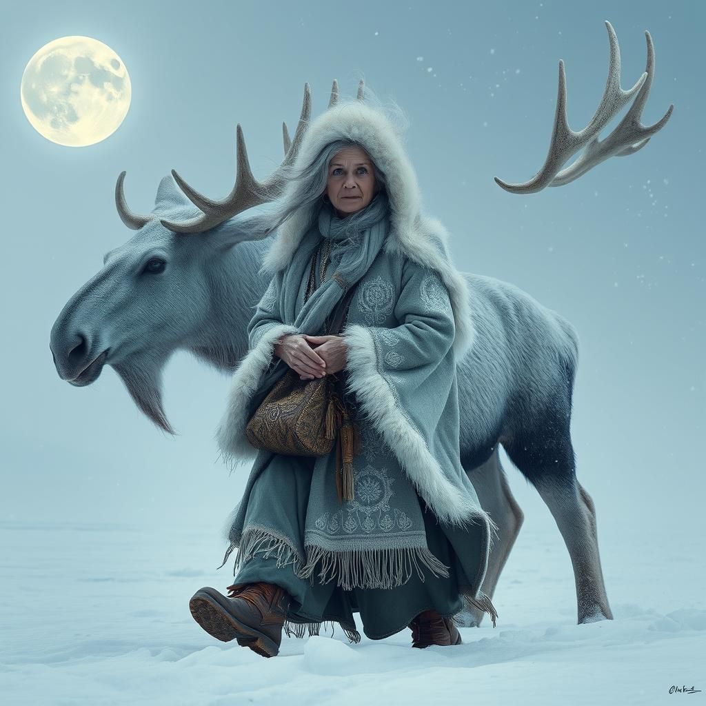 Sami Fortune Teller in Snowy Landscape