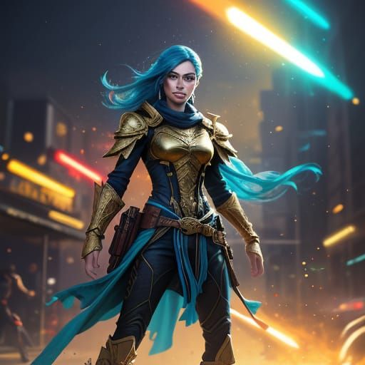 Vibrant Figure Radiates Golden Light in a Cinematic Splash A...