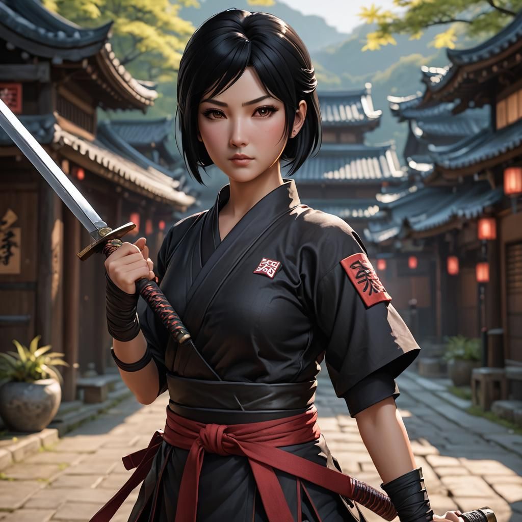 Kunoichi Warrior with Daggers in Anime Style