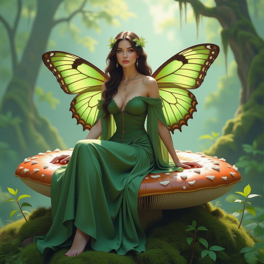 Ethereal Luna Moth Goddess in Oil Painting Style