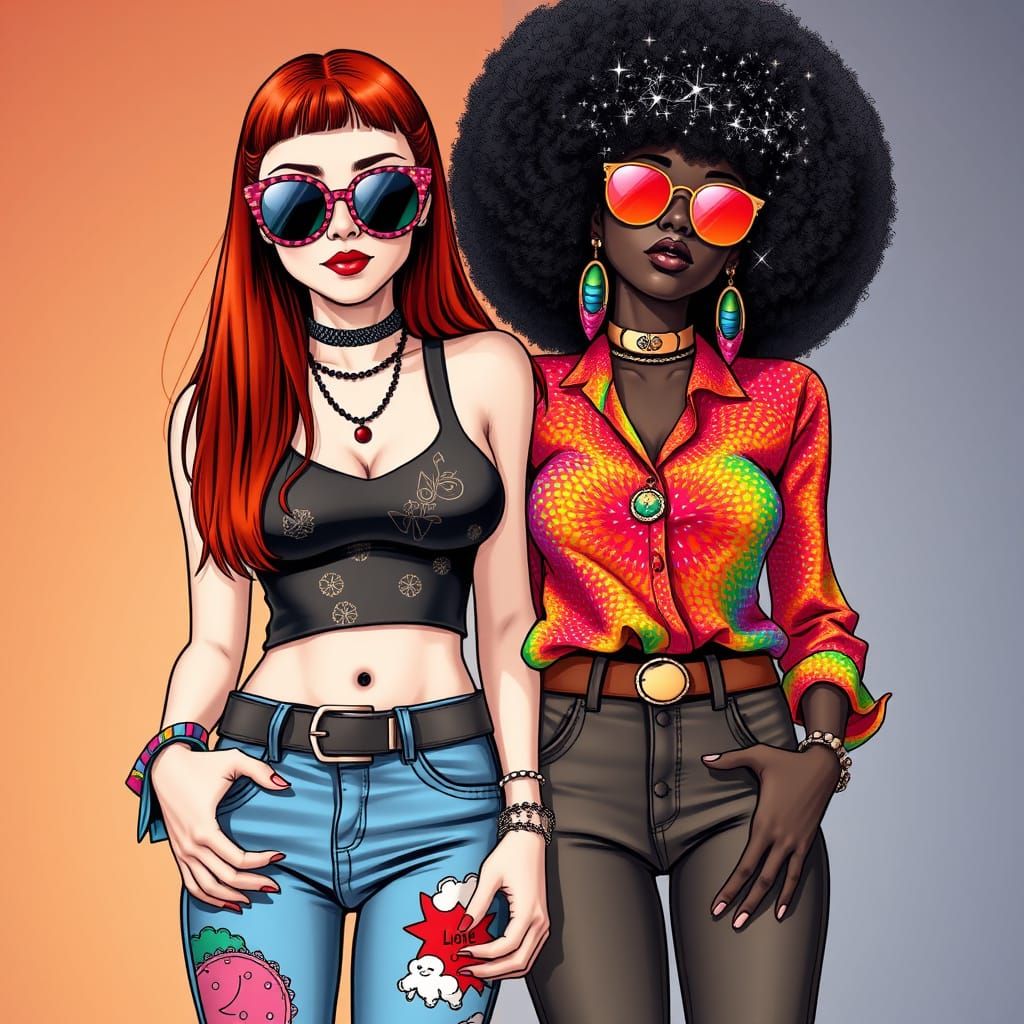 Two Stylish Women in Comic Book Hyper-Realism