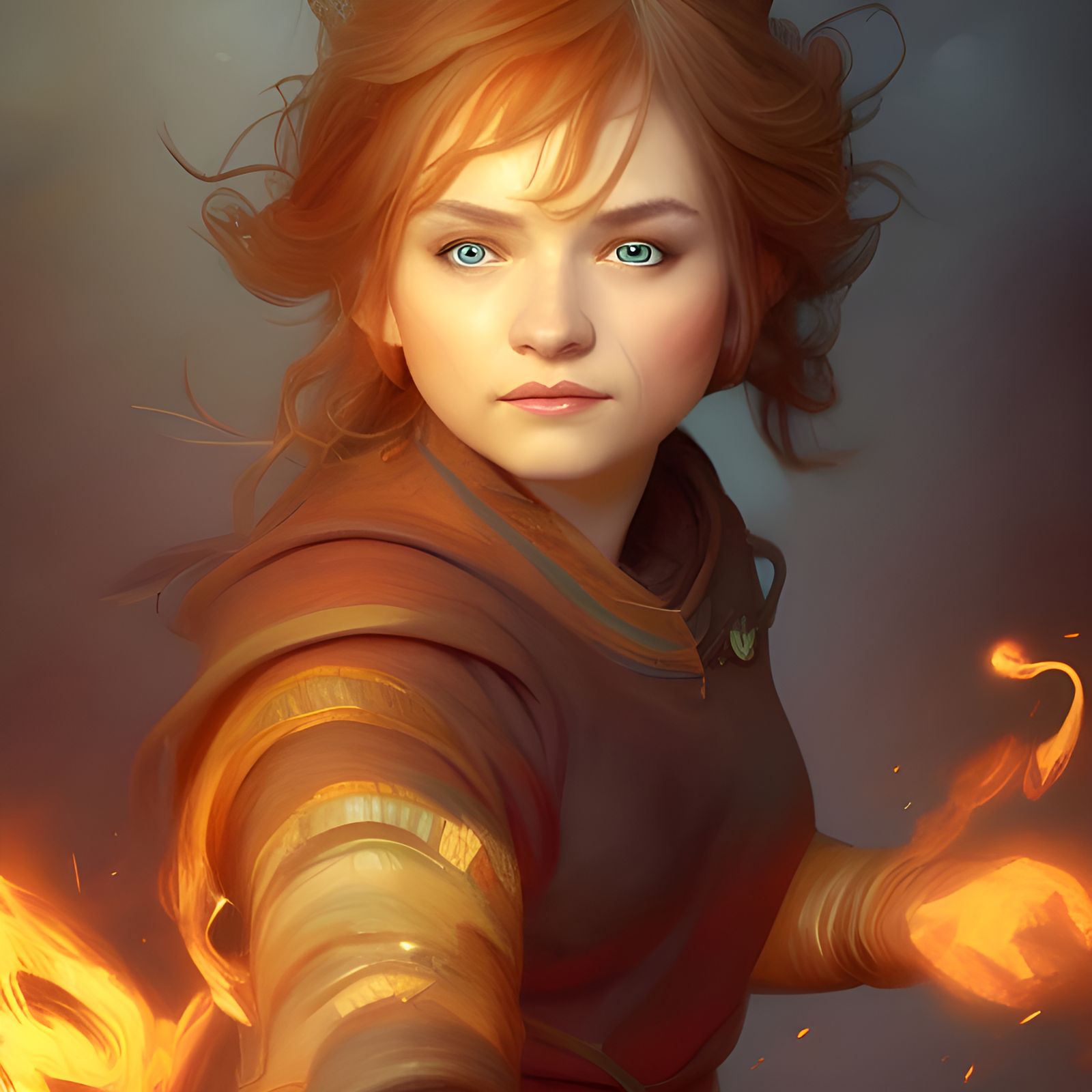 Halfling Hobbit Wizard Portrait with Fire Magic