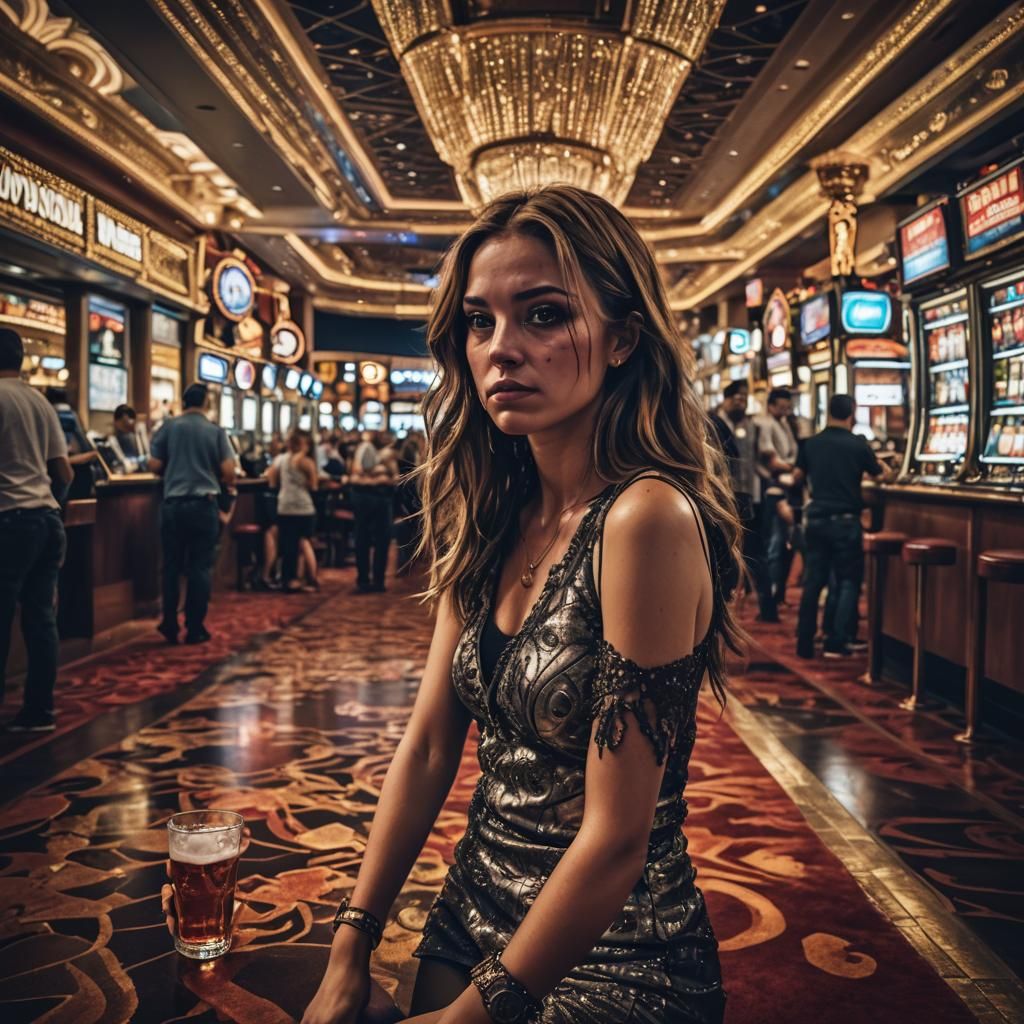 Drunk Girl in Las Vegas: Hyperrealistic Portrait