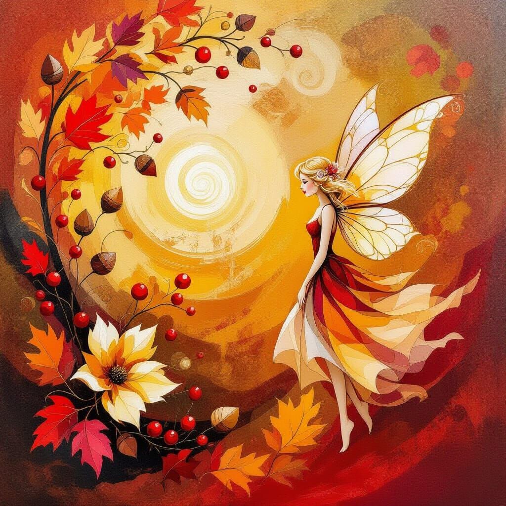 Abstract Autumn Essence with Flower Fairy