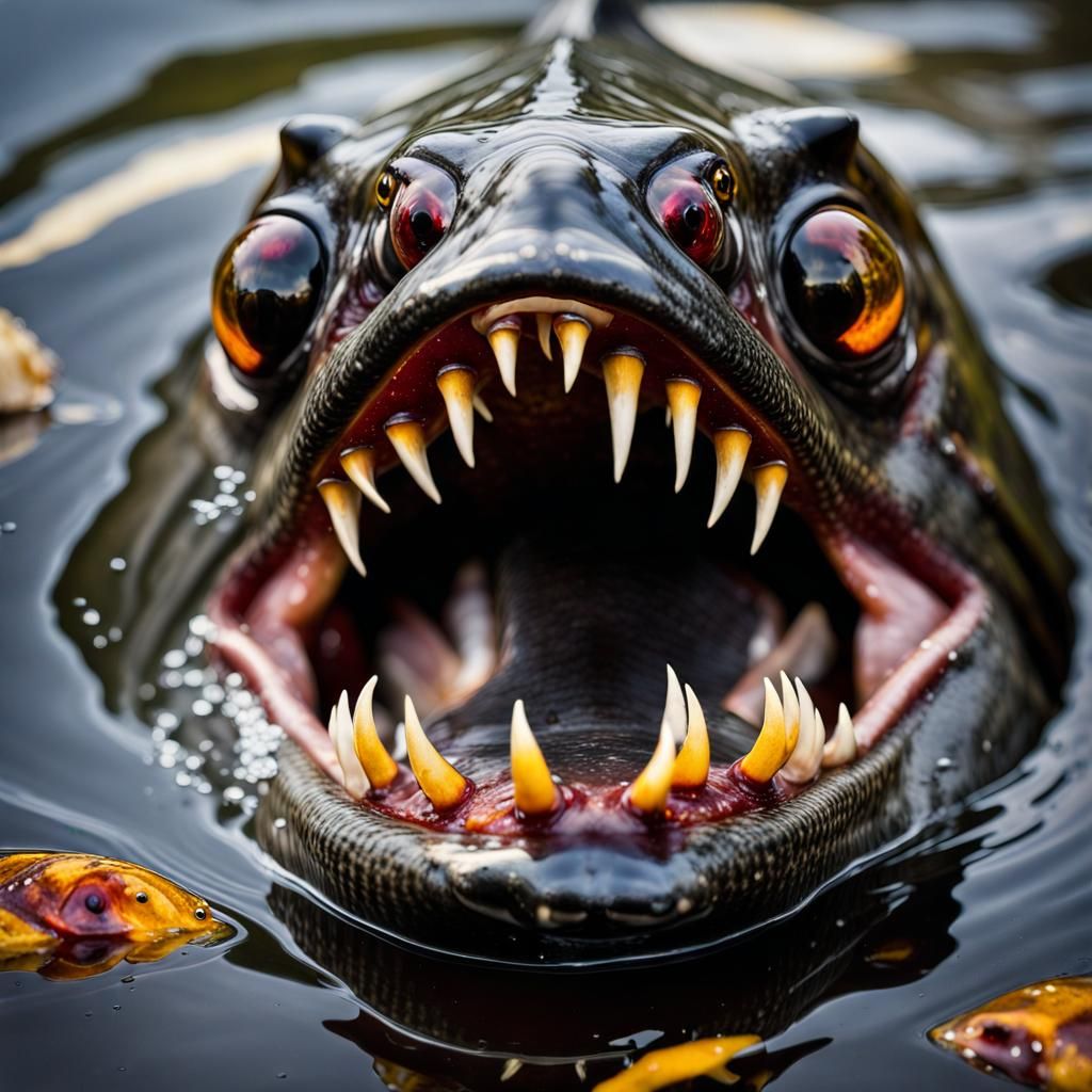 Piranha Swarm in Amazon River: Photography Portrait