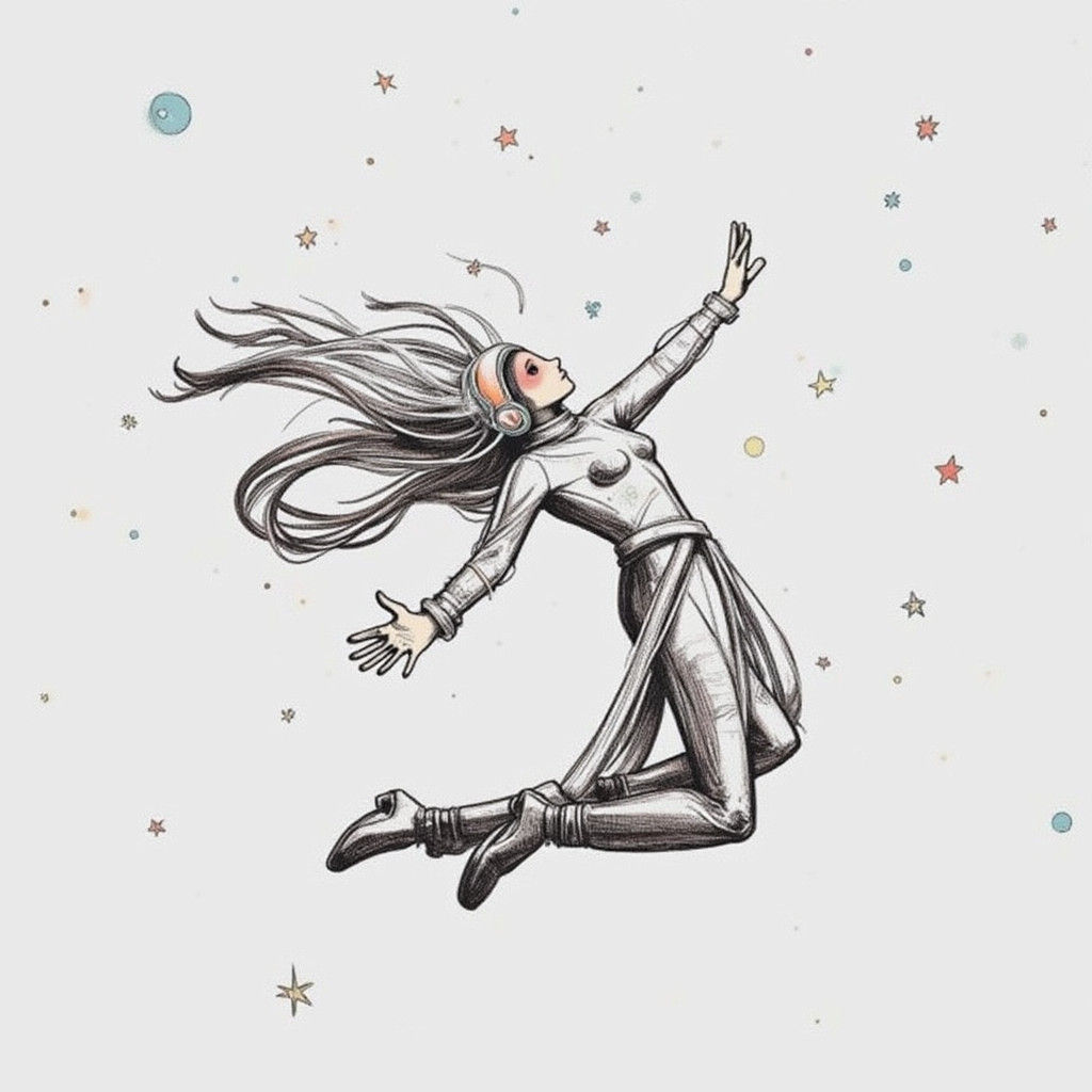 Woman in Star Spacesuit Floating in Space