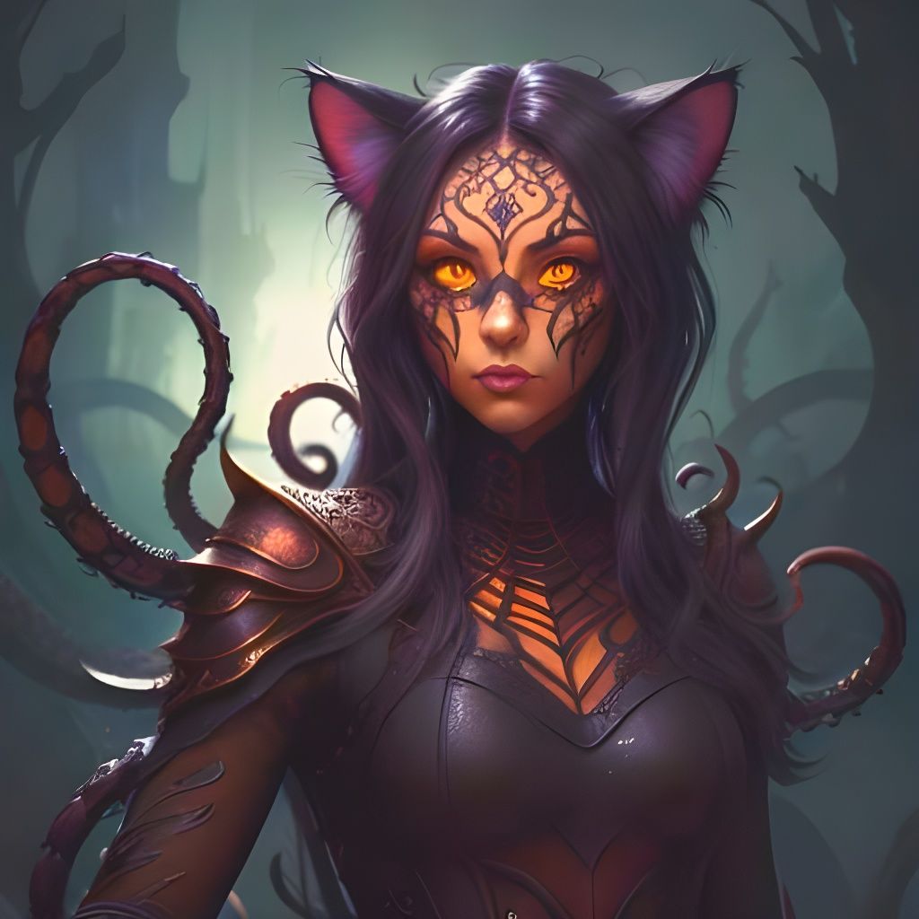 Feline Spider Girl Concept Art in Matte Painting Style