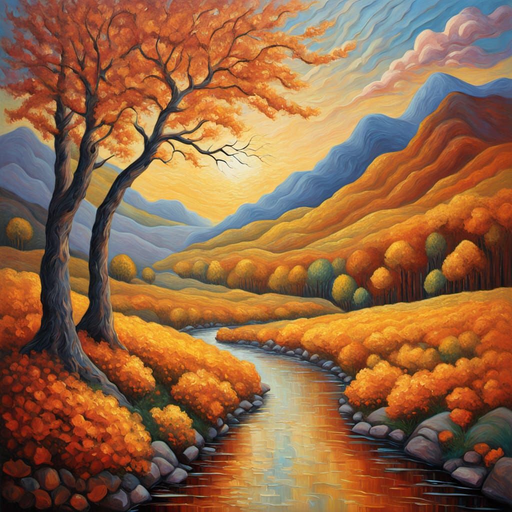 Dimensional Autumnal Landscape in Expressionist Style