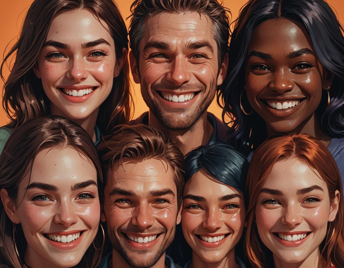 Diverse Smiles in Hyperrealistic Digital Illustration