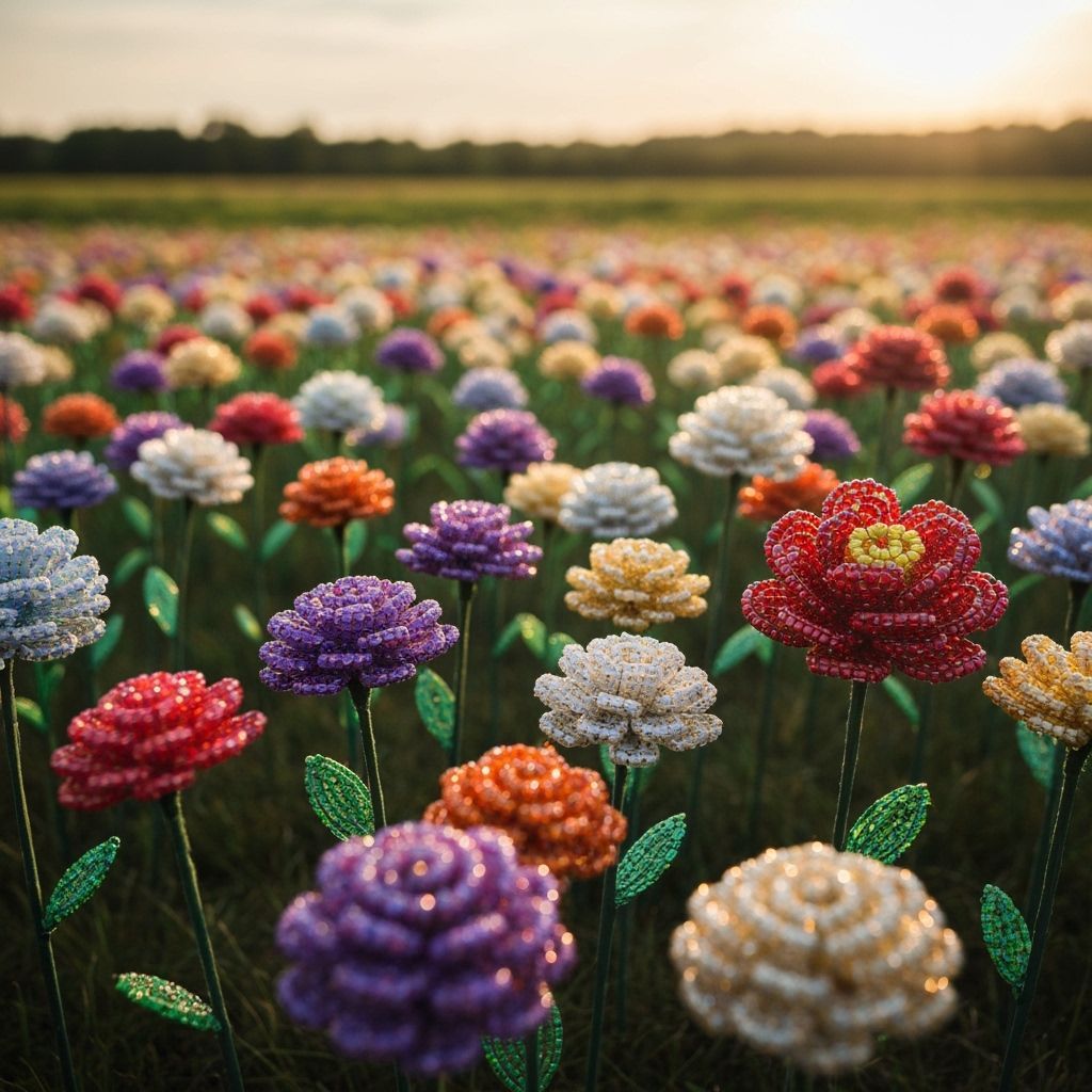 Field of Flowers Crafted from Colorful Glass Beads